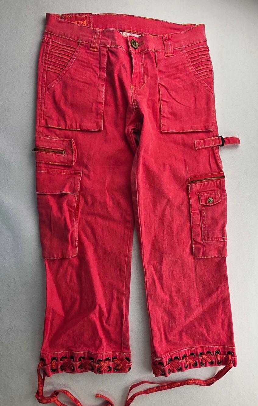 Marithe Francois Girbaud Pink Cargo Tie Capris Size 30